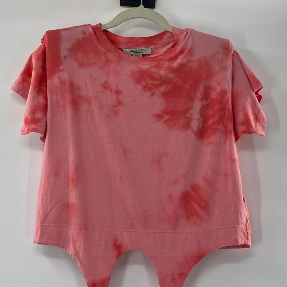 ALLSAINTS Spitalfields Coni Tie Dye T-shirt Red Shoulder Pad Tie Front NWT Small - Picture 12 of 15